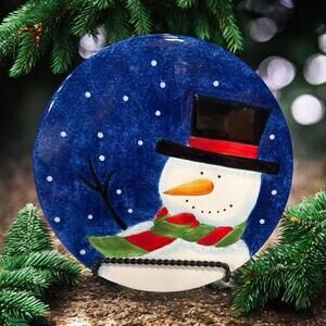Sakura Zulauf  "Snow Day" 10" Snowman Trivet Christmas Plate (706)